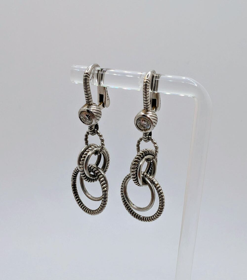 Judith Ripka Sterling Silver 925 and Cubic Zirconia Multi Hoop Drop Earrings
